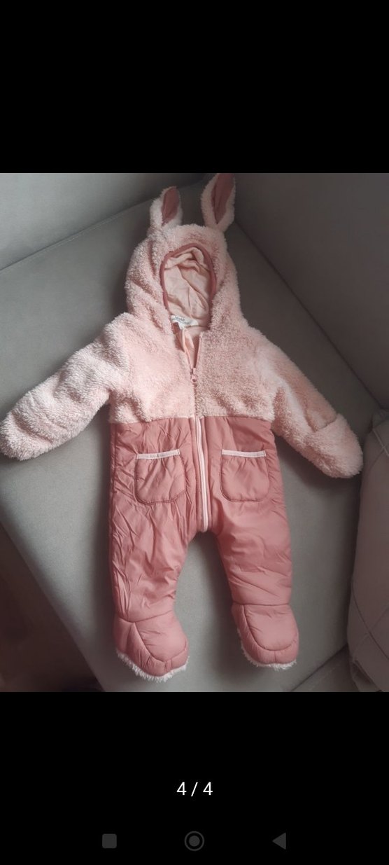 Kapüşonlu Pembe Kürklü Bebek Tulum - Görsel 2