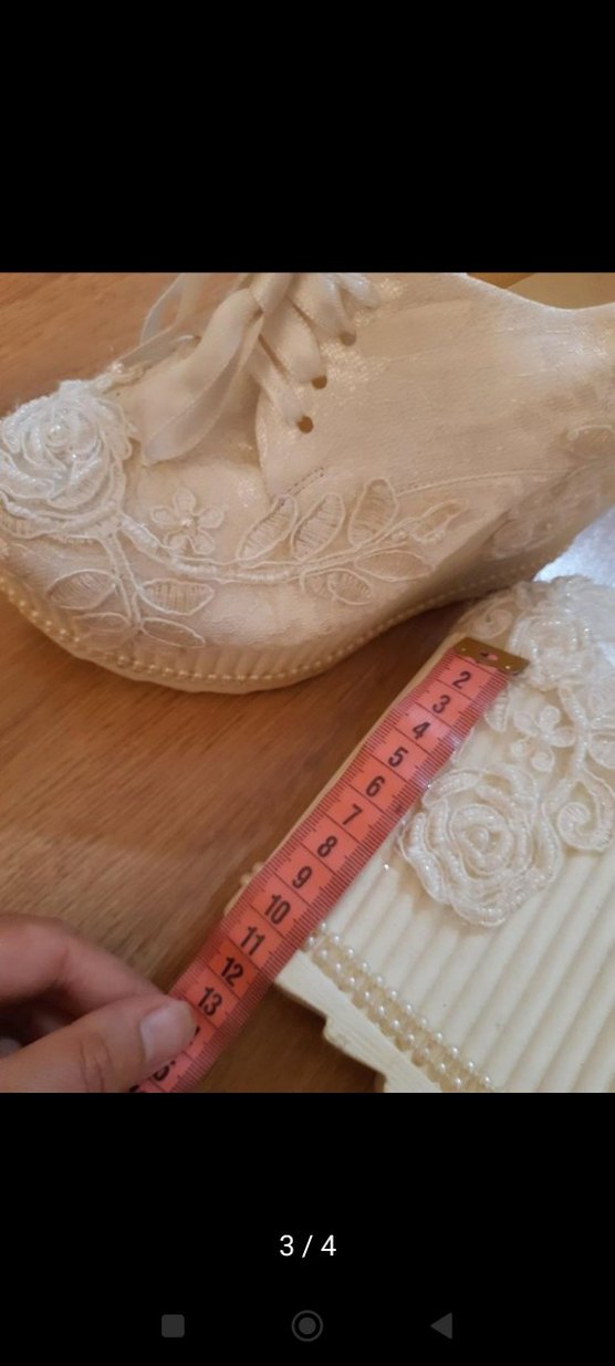 Dantel İşlemeli Beyaz Dolgu Topuklu Gelin Ayakkabısı - Görsel 3