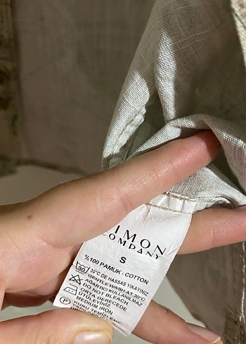 m Beden haki Renk Kısa Kollu Keten Gömlek, Desenli, Salaş Kesim