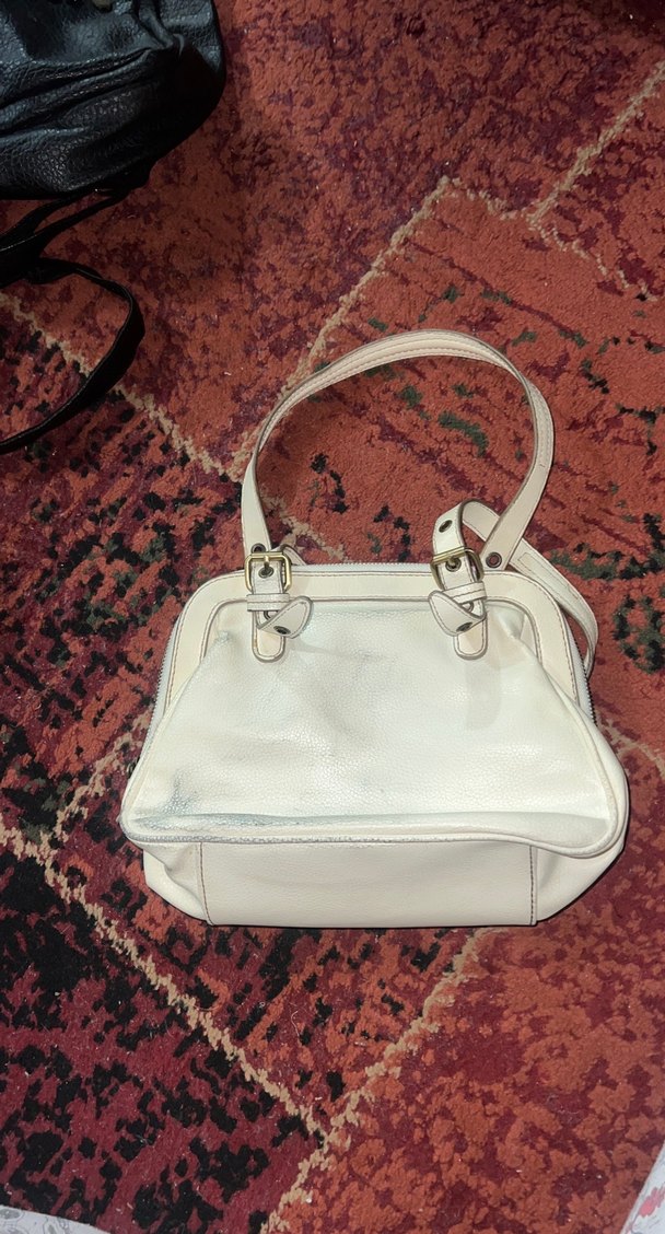 Beyaz Deri Tokalı Kadın Çanta - Görsel 2