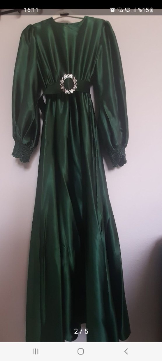 Yeşil Drapeli Uzun Abiye Elbise - Görsel 2