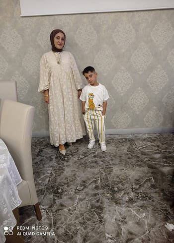 Diger Bej Nakışlı Uzun Keten Elbise - Görsel 5