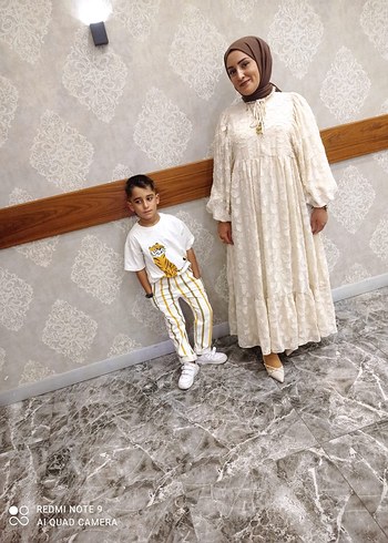 Diger Bej Nakışlı Uzun Keten Elbise - Görsel 6