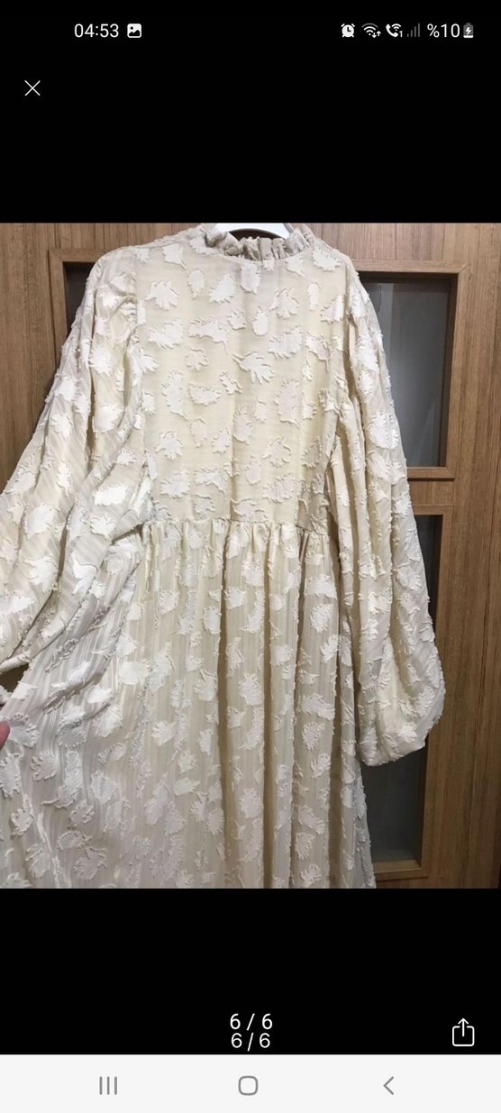 Diger Bej Nakışlı Uzun Keten Elbise - Görsel 3