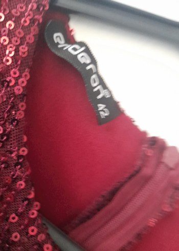 Bordo Uzun Kollu Parlak Abiye Elbise - Görsel 5