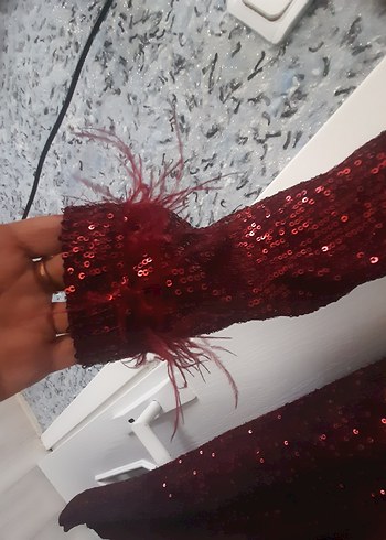 Bordo Parlak Uzun Abiye Elbise - Görsel 5