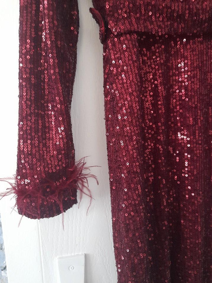 Bordo Parlak Uzun Abiye Elbise - Görsel 2