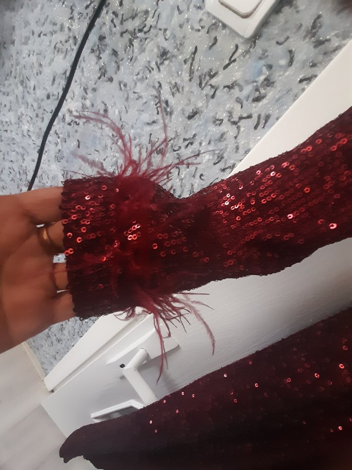 Bordo Parlak Uzun Abiye Elbise - Görsel 5