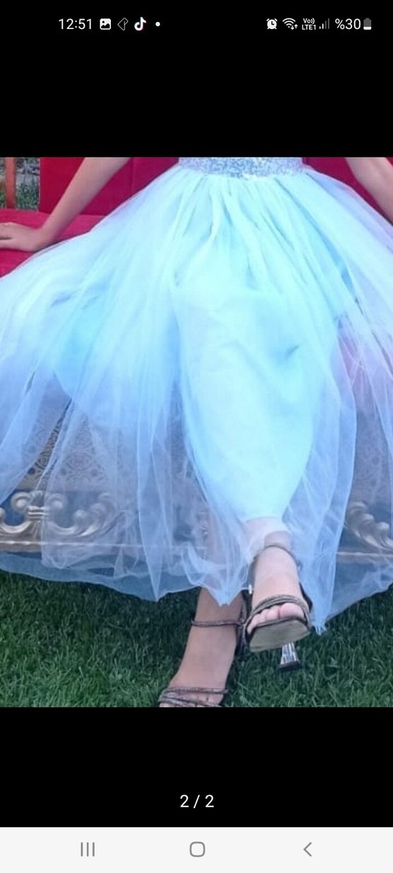 Mavi Drapeli Kız Çocuk Abiye Elbise - Görsel 2