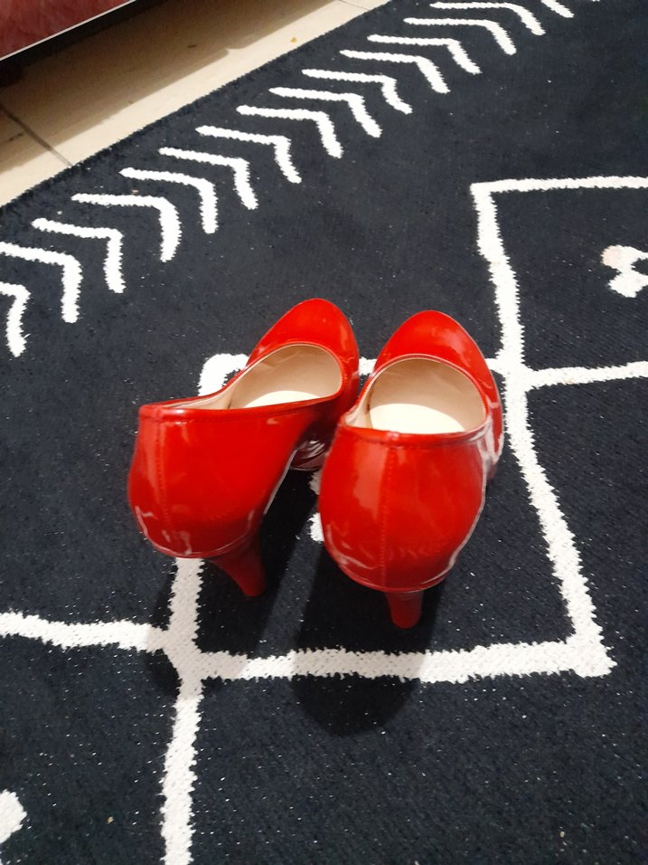 Kırmızı Parlak Yılan Desenli Stiletto - Görsel 4