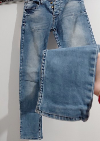 Düğmeli Mavi Erkek Kot Pantolon - Görsel 2