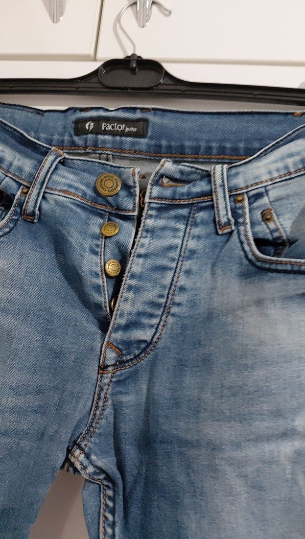 Düğmeli Mavi Erkek Kot Pantolon - Görsel 3