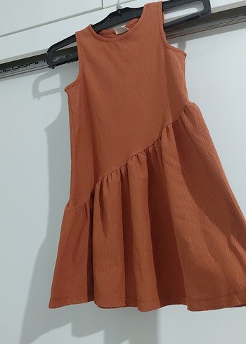 Kız Çocuk Keten Kolsuz Kahverengi Elbise - Görsel 4