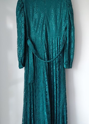 Uzun Turkuaz Pileli Kadın Elbise - Görsel 7