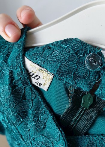 Uzun Turkuaz Pileli Kadın Elbise - Görsel 9