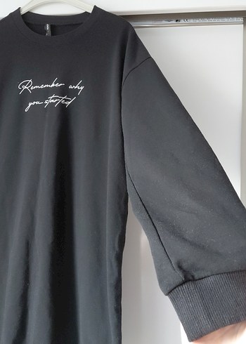 Siyah Uzun Kollu Baskılı Sweatshirt Elbise - Görsel 2