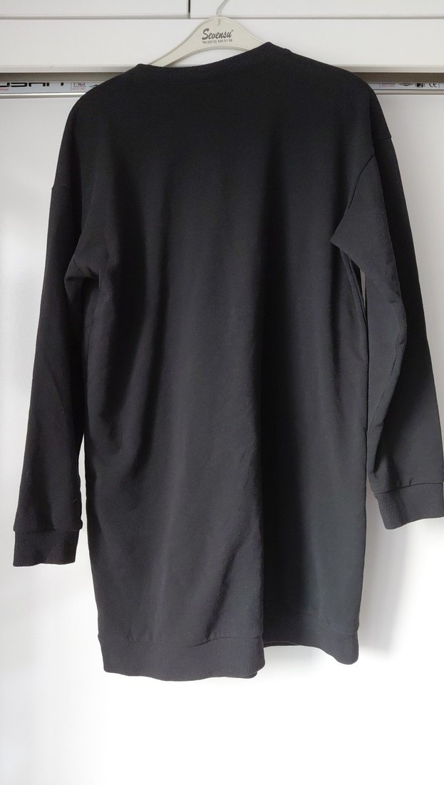 Siyah Uzun Kollu Baskılı Sweatshirt Elbise - Görsel 4