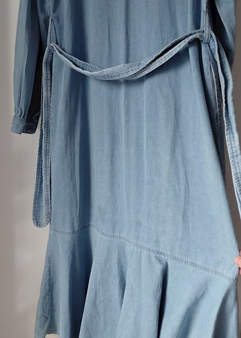 Düğmeli Mavi Uzun Denim Elbise - Görsel 8