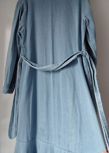 Düğmeli Mavi Uzun Denim Elbise - Görsel 7