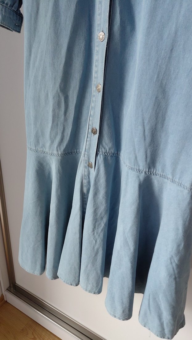 Düğmeli Mavi Uzun Denim Elbise - Görsel 2