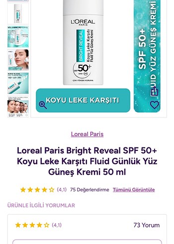 Beden L'Oréal Bright Reveal SPF 50 Renkli Yüz Güneş Kremi