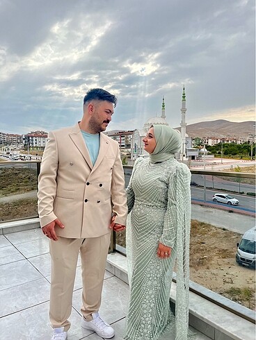 Su yeşili abiye