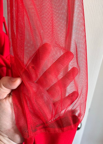 Kırmızı Uzun V Yaka Tulum - Görsel 7