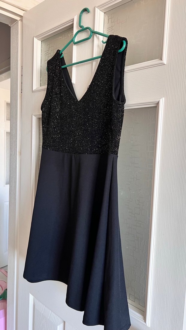 Siyah Drapeli V Yakalı Midi Elbise - Görsel 3