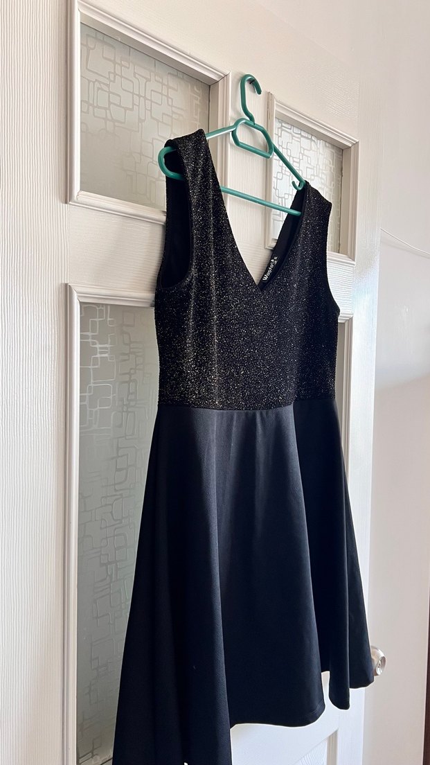 Siyah Drapeli V Yakalı Midi Elbise - Görsel 4