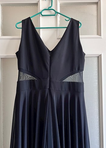 Siyah Uzun Drapeli V Yaka Kadın Abiye Elbise - Görsel 5