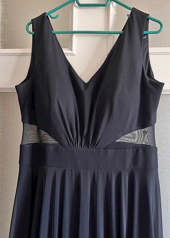 Siyah Uzun Drapeli V Yaka Kadın Abiye Elbise - Görsel 4