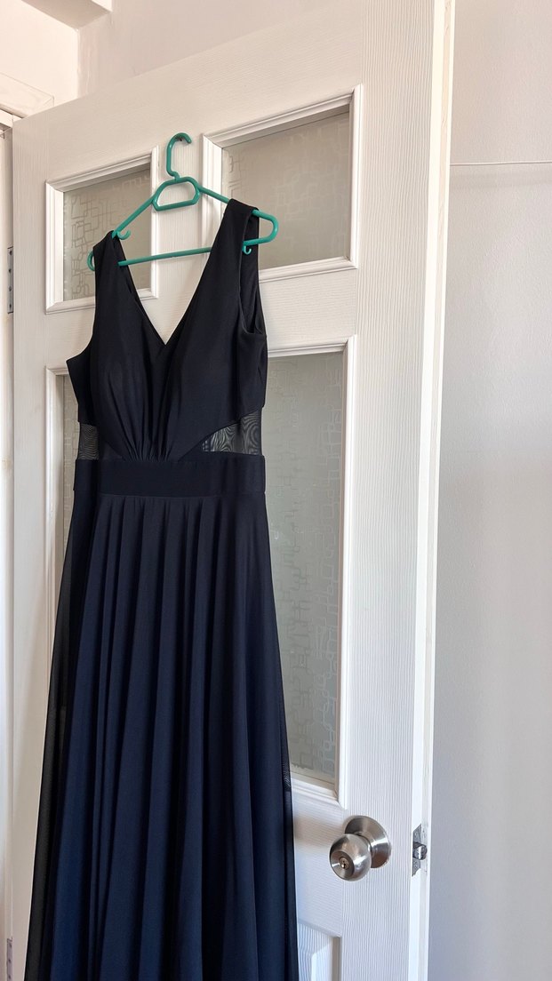 Siyah Uzun Drapeli V Yaka Kadın Abiye Elbise - Görsel 3