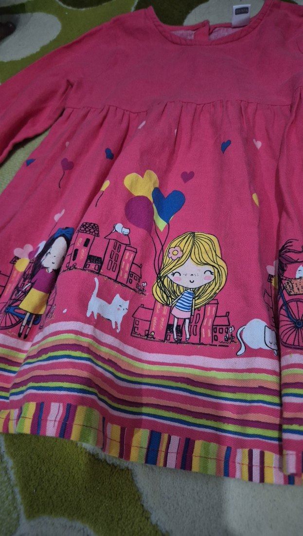 Pembe Uzun Kollu Kız Çocuk Elbise - Görsel 2