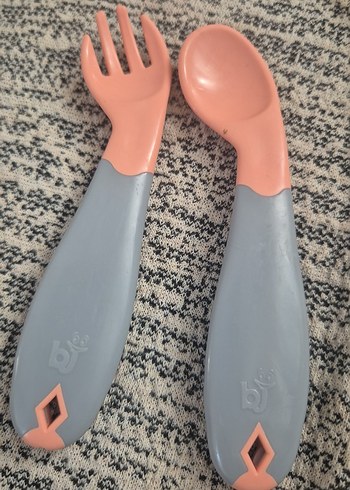 Çocuklar için pastel pembe çatal, kaşık ve silikon uçlu kaşık - Görsel 2