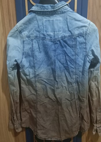 Diğer Gri Batik Desenli Uzun Kollu Denim Gömlek