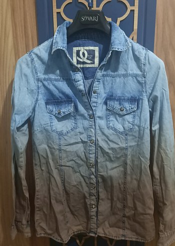 Gri Batik Desenli Uzun Kollu Denim Gömlek
