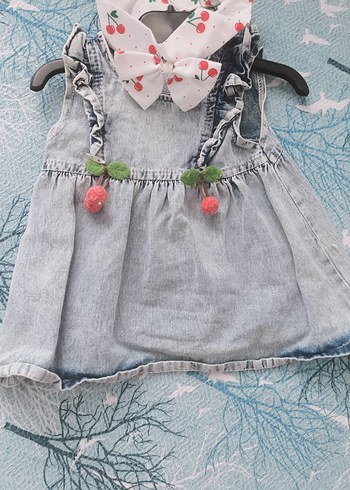 Kız Çocuk buz mavisi Denim Fırfırlı Elbise