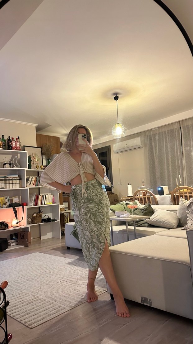 Bohem Tarzı Yeşil Uzun yırtmaçlı Etek - Görsel 3