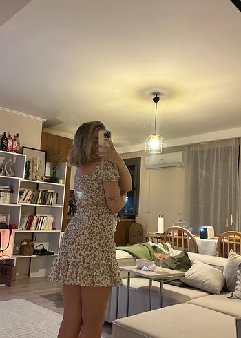 Mini Çiçek Desenli Etekli büzgülü takım - Görsel 3