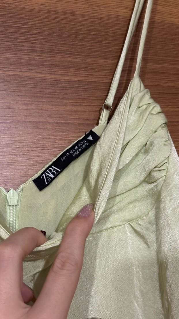 Zara Yeşil Drapeli Saten Elbise - Görsel 3