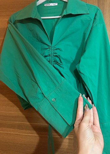 Retro Mini Yeşil Crop Gömlek - Görsel 3