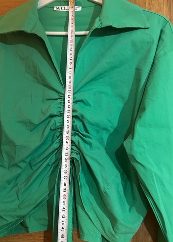 Retro Mini Yeşil Crop Gömlek - Görsel 4