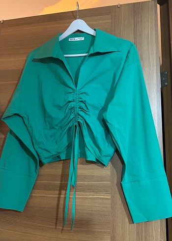 Retro Mini Yeşil Crop Gömlek - Görsel 2