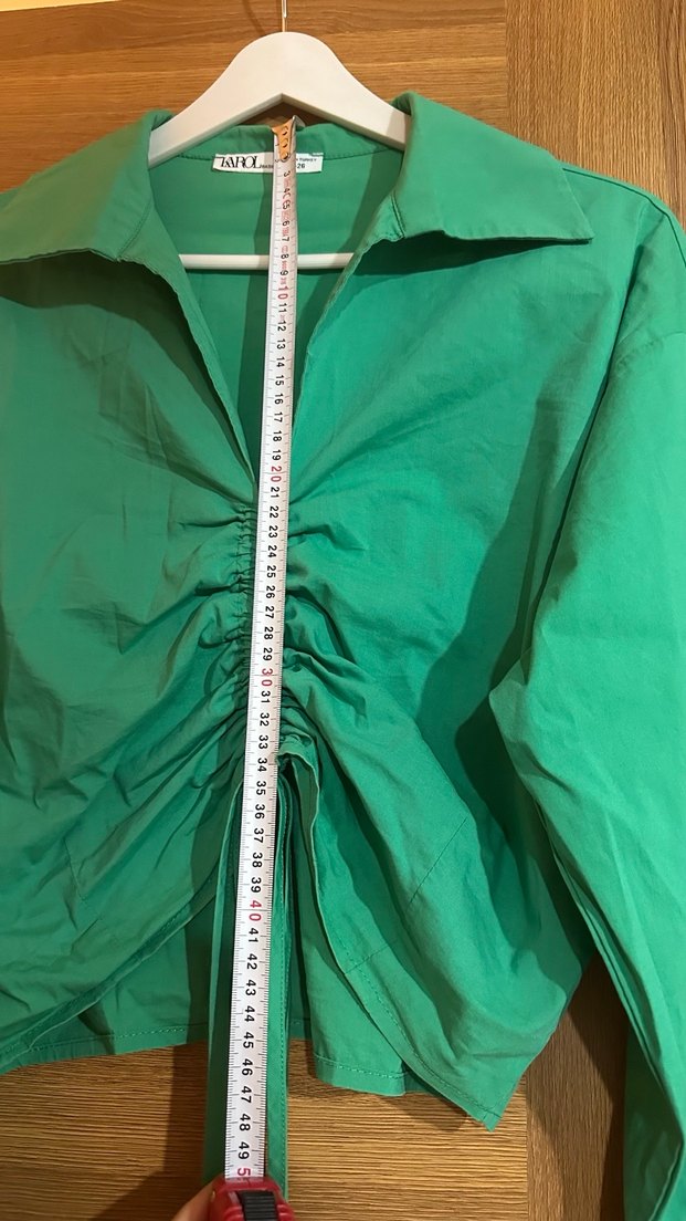 Retro Mini Yeşil Crop Gömlek - Görsel 4