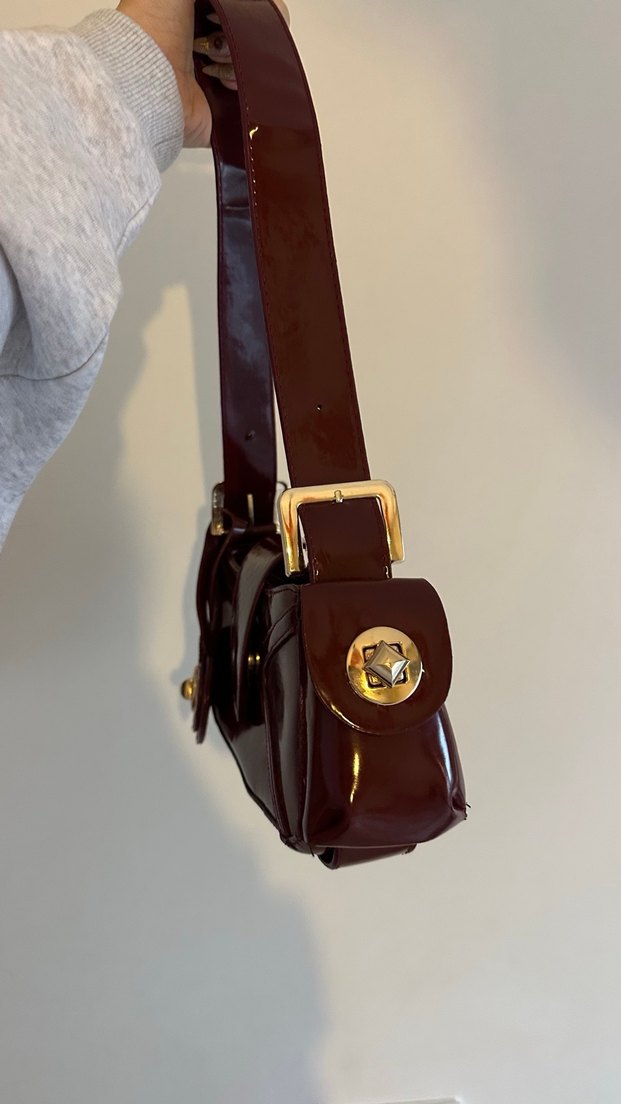 remington bordo rugan Kadın Omuz Çantası - Görsel 4