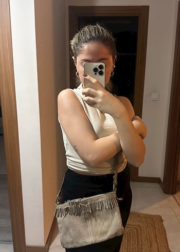 Zara Trafaluc Püsküllü Bej Süet Bohem Kadın Çanta - Görsel 2