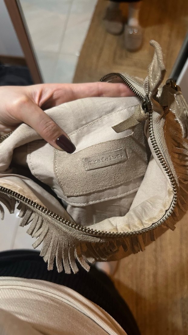 Zara Trafaluc Püsküllü Bej Süet Bohem Kadın Çanta - Görsel 3