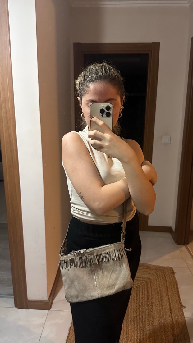 Zara Trafaluc Püsküllü Bej Süet Bohem Kadın Çanta - Görsel 2