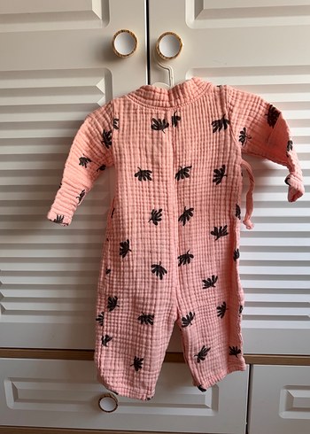 1 Yaş Beden pembe Renk Pamuk müslim Düğmeli Pembe Batik Desenli Bebek Kız Tulumu