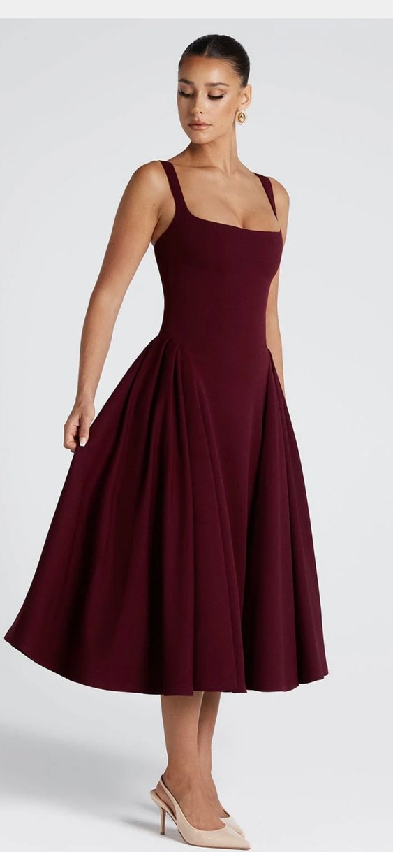 Bordo  Kloş Elbise - Görsel 2